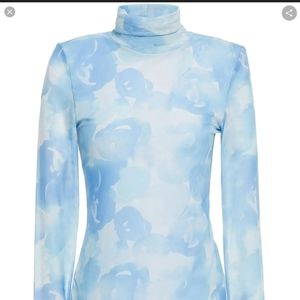 GANNI Printed stretch-mesh turtleneck top